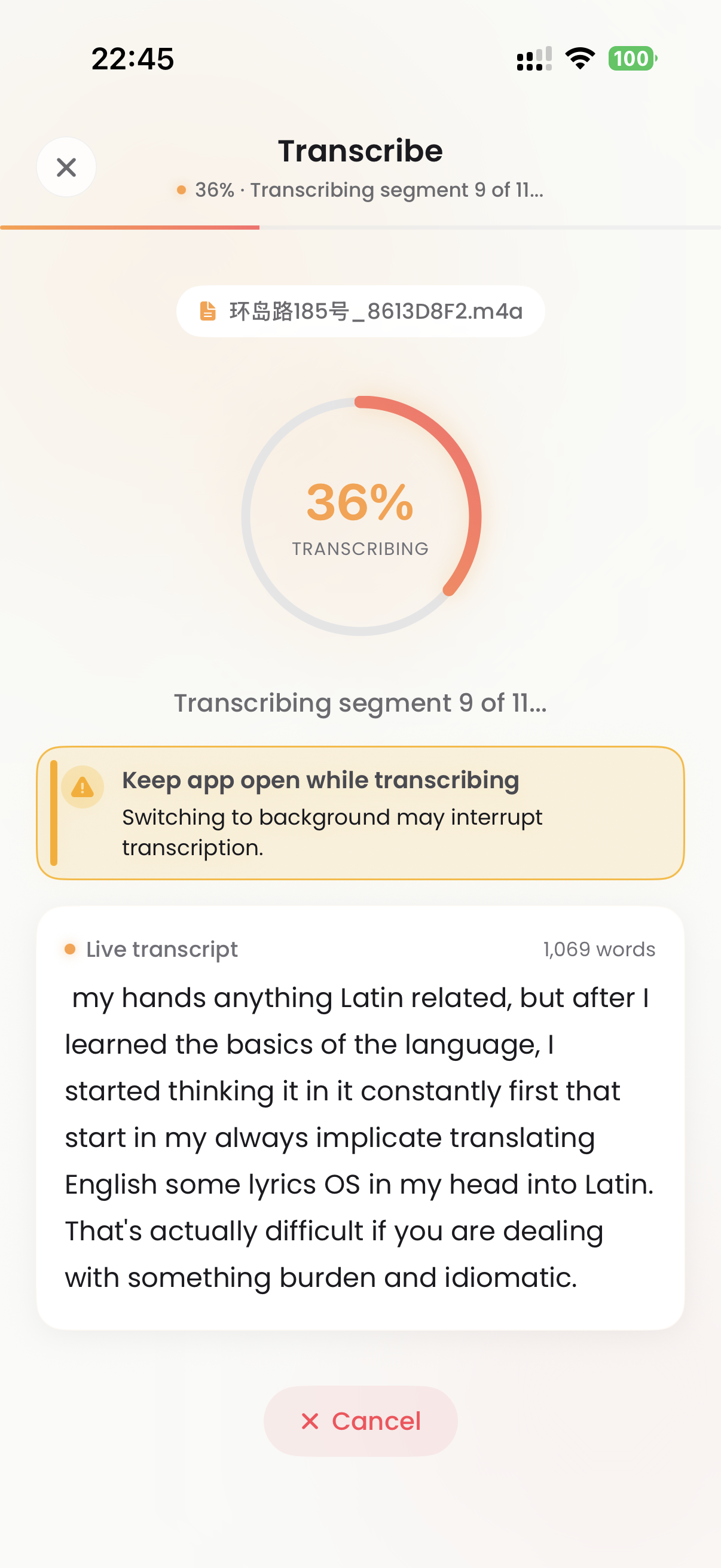 Transcribing audio file
